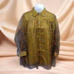 Olive Green Print Button-Down Shirt:Pakistani top