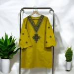Elegant Mustard Top with Navy Blue Embroidery:Pakistani Top