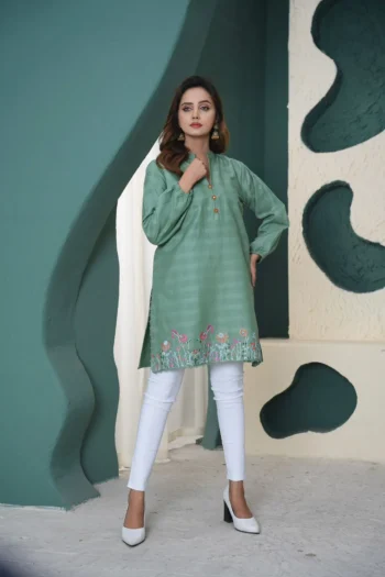 Pastel Green Embroidered Kurta :Summer collection