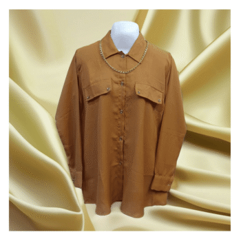 Caramel Brown Button-Down Shirt with Gold Chain Detail